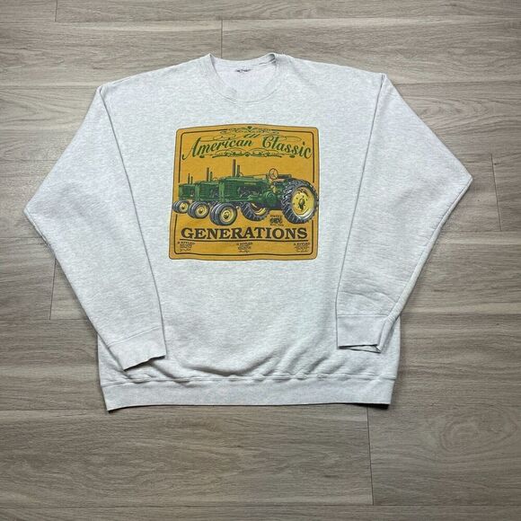 Vintage Sweatshirt Mens 2XL Gray John Deere 90s Crewneck American Classic - Picture 1 of 13